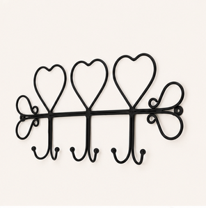 Decorative Triple Heart <b>Wall</b> Mounted <b>Hook</b> Rail Black Wrought Iron Coat Rack With 6 Heavy Duty <b>Hooks</b> For Entryway Organization - Product Image 3