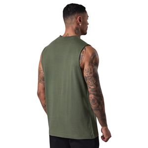 Débardeur de sport respirant en coton tricoté vert olive pour homme, col rond, imprimé, pour la gym et l'entraînement - Product Image 2