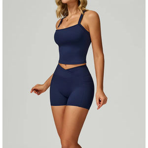 Ensemble de yoga 5 pièces sans coutures pour hommes : brassière de sport, crop top, pantalon/short évasé taille mi-haute, respirant, séchage rapide, idéal pour l'entraînement - Product Image 3