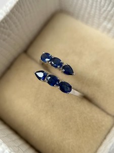 Anillo de Zafiro Elegante, Zafiro Natural, Anillo de Compromiso y Boda, Estilo Art Deco Clásico, Anillo de Zafiro Azul para Mujer, Joyería - Product Image 3