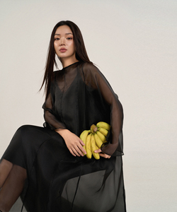 Vestidos Midi de Maternidad de Lujo Casuales y Transpirables de Organza de Seda, Cintura Holgada, Minimalistas, Manga Regular, Cuello Redondo de Seda - Product Image 4