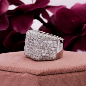 Luxury 925 <b>Sterling</b> <b>Silver</b> Moissanite Wide Band <b>Ring</b> with Round & Baguette Cut Stones Multi-Row Pave Diamond Style <b>Ring</b> for <b>Men</b> - Product Image 3