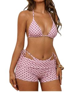 Women's Summer <b>Bikini</b> with Shorts Fashion Two Piece Halter Swimsuit Custom Logo Beachwear With Shorts Swimwear Fashion Swim Suit - Product Image 1