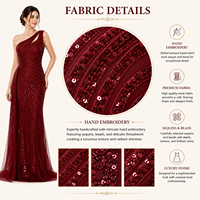 Robe de soirée longue sirène rouge moderne de luxe à une épaule |   Robe en tulle brodée de sequins avec traîne |   OEM Marque Privée Inde