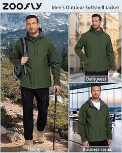 Veste polaire à capuche verte pour homme, coupe-vent, fermeture éclair, décontractée, pour l'extérieur, automne, coupe régulière, en polyester - Product Image 4