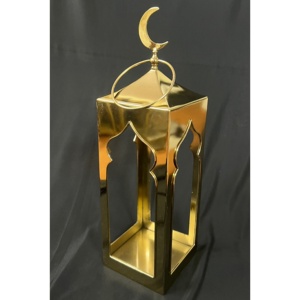 2025 Christmas Home Decoration <b>Gold</b> Stainless Steel Modern Handmade Candle Holder <b>Lantern</b> Mosque Window Design Glossy <b>Lanterns</b> - Product Image 1
