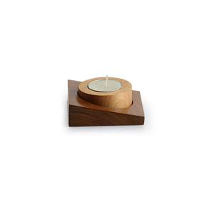 Support à bougie en bois, dessus rond, base carrée, porte-bougie chauffe-plat, décoration moderne, fait main, minimaliste - Product Image 3