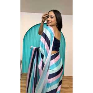 Hermoso Sari de Noche Listo para Usar con Estampado Digital para Fiestas - Product Image 5