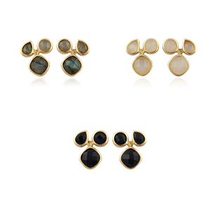 ต่างหูแฟชั่นชุบทองประดับด้วยพลอยสามชนิด ได้แก่ ลาบราดอไรต์ธรรมชาติ มูนสโตนสีขาว และออนิกซ์สีดำ สำหรับผู้หญิง - Product Image 1
