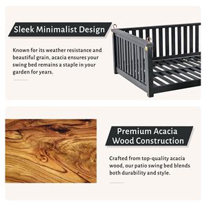 Cama Columpio Minimalista de Madera Tamaño Individual con Cuerdas, Diseño Inclinado Seguro para Jardín, Porche y Patio Trasero - Product Image 4