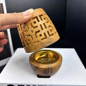 Mabkhara Hand-Made Sandalwood Incense <b>Burner</b> With Brass Insert Aromatic Diffuser Wooden Hexagonal Box <b>For</b> Home Decor Holder - Product Image 4