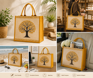 Sac de courses en toile de jute écologique 35x15x30cm motif arbre avec logo personnalisé et poignée supérieure - Product Image 3