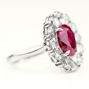 S925 Sterling Silver Lab Grown Ruby <b>Ring</b> Oval Cluster Halo <b>CZ</b> Diamond Women Statement <b>Ring</b> US Size 6.5 Style JRURR138Y - Product Image 2