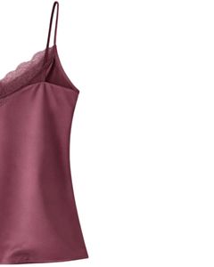Ensemble de pyjama en satin rouge vin pour femmes, avec débardeur à fines bretelles et short, bordure en dentelle, doux et respirant, pour l'été, tenue de nuit et de détente - Product Image 3