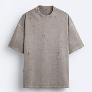 Camiseta de Lona Personalizada para Hombre, Corte Regular, Lavado Ácido, Estampado Vintage, Efecto Desgastado, 100% Algodón, Secado Rápido - Product Image 1