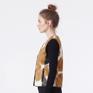 Women Sleeveless Western Cowhide Hair Vest Female Cowhide Hair-On <b>Waistcoat</b> With Front Zipper Girl Calf Hair V-Neck Cowhide Vest - Product Image 2