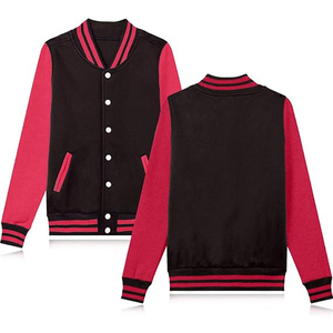 Pink Varsity <b>Jacket</b> With <b>White</b> Sleeves Turn-down Collar Button Closure Preppy Style Autumn Wear Unisex Regular Fit - Product Image 6