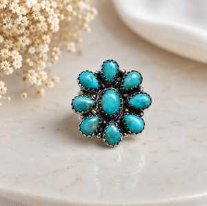 Anillo de Plata de Ley 925 con Turquesa Natural en Forma de Flor, Hecho a Mano, Estilo Bohemio, Joyería de Moda para Mujer - Product Image 5