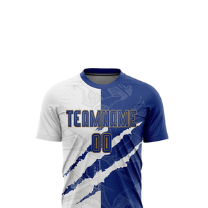 Ensemble de maillots de football personnalisés bleu et blanc, impression sublimée, manches courtes, polyester à séchage rapide pour hommes, numéros d'équipe, logo au dos - Product Image 5