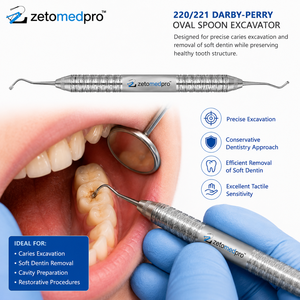 เครื่องมือขุดฟันรูปไข่ ดาร์บี้-เพอร์รี รุ่นพรีเมียม 220/221 ผลิตจากเหล็กกล้าไร้สนิมเกรดทางการแพทย์ สำหรับงานบูรณะฟัน ยี่ห้อ OEM Zetomed - Product Image 3