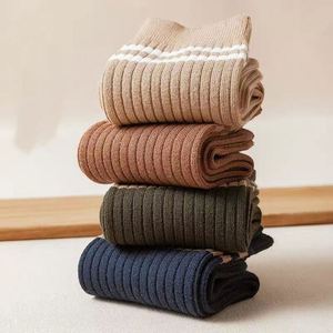 Chaussettes de sport côtelées pour hommes, respirantes, absorbant la transpiration, rayées, décontractées, pour le bureau, chaussettes longues côtelées rayées en coton - Product Image 6