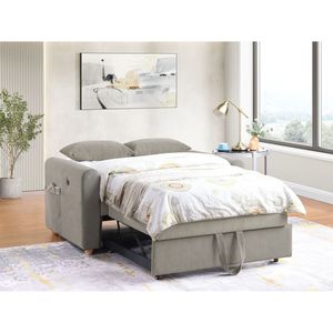 Divano letto trasformabile Marielle 55"W in velluto a coste grigio con porte USB, tasche porta riviste e cuscini - Categoria: Divani letto - Product Image 5