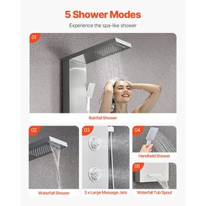 53 Brushed Stainless Steel <b>Shower</b> Column Rainfall Waterfall & 5 Function Faucet Tower System <b>Shower</b> Panel-<b>Bath</b> Hardware <b>Sets</b> - Product Image 3