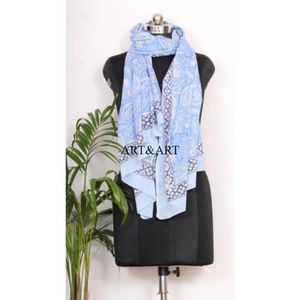 Pareo de Playa de Lujo Hecho a Mano en India para Mujer, Estampado a Bloque, Elegante Bufanda/Lenço Largo Liso de Algodón Puro Tejido para la Temporada de Verano - Product Image 2