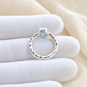 Minimalist 925 Silver <b>Ring</b> with Emerald Cut Blue Topaz Gemstone <b>Statement</b> Jewelry <b>for</b> <b>Women</b> Any Occasion Wear - Product Image 4