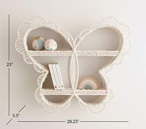 Étagère pour enfants en rotin de haute qualité, en forme de papillon, en osier naturel, décoration murale pour chambre d'enfant, adorable rangement et présentoir pour chambre de bébé - Product Image 4