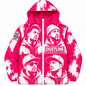 Hooded Collar Front Thick <b>Warm</b> Winter Outdoor Breathable Windproof Canvas Zipper Coated Unisex Fashion Style Print Puffer <b>Jacket</b> - Product Image 1