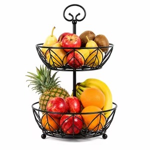 Panier à fruits en fil métallique tendance, style rustique, avec bord en bambou, panier de rangement ovale en fil métallique avec poignées pour comptoir - Product Image 4
