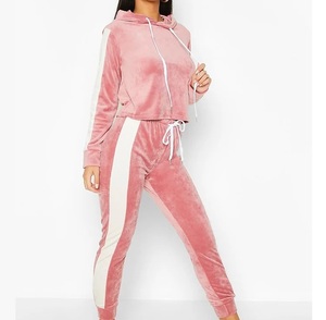 Fashion Trendy <b>Womens</b> Sets Customized Logo Yellow Velvet Tracksuit Joggers Casual Velour Tracksuits Winter Crew Neck Breathable - Product Image 5