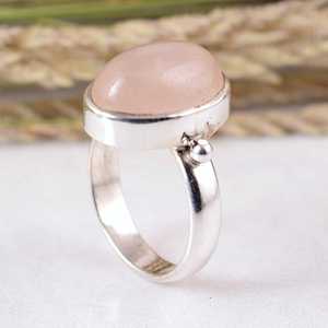Handmade 925 Sterling Silver Rose Quartz <b>Ring</b> Matte Finish Oval Gemstone Statement Band Artisan Handcrafted <b>Adjustable</b> Boho - Product Image 4