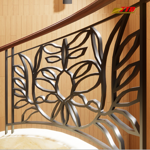 Rampe d'escalier intérieure en fer forgé de qualité supérieure avec balustres décoratifs, main courante en fer noir et style de design intérieur personnalisé - Product Image 3