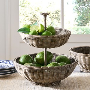 Rattan <b>shelf</b> producer supplies high quality 2 tier <b>basket</b> stand vegetable organizer tabletop rack - Product Image 1