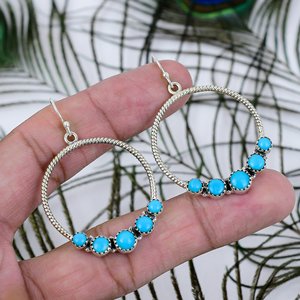 Nuevos Pendientes de Aro Bohemios Creativos y Lindos con Turquesa, Joyería Vintage de Bohemia Occidental para Mujeres y Niñas - Product Image 5
