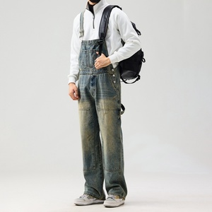 Private Labeling Trending New <b>Mens</b> Plus Size Loose Fit Overalls Adjustable Strap Button Detail Cuffed Cropped Fit Work <b>Dungarees</b> - Product Image 2