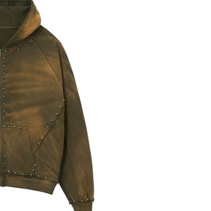 Übergroßer Herren-Kapuzenpullover mit Reißverschluss und Nagelperlen-Stickerei Raglanärmel Einfarbig 100% Baumwolle Herbststil - Product Image 3