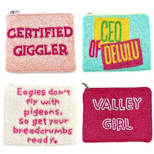 Statement Beaded <b>Coin</b> <b>Purse</b> Handmade Embroidered Zipper Pouch Custom Funny Quote Seed Beads Mini Clutch Gift Wholesale Compact - Product Image 2