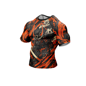Men's Short Sleeve Rash Guard Samurai <b>Flame</b> Print Quick Dry Polyester Compression <b>Shirt</b> - Product Image 3