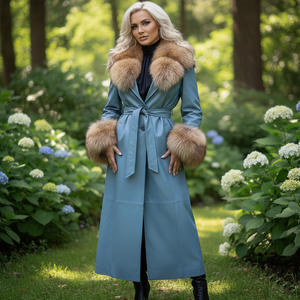Abrigo Largo de Piel de Pez con Diseño de Cinturón y Piel de Zorro, Venta al por Mayor, Abrigo de Mujer Personalizado con Forro de Seda - Product Image 3