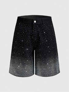 Shorts tendance surdimensionnés avec strass personnalisés, qualité supérieure, tissu 100% coton, style décontracté streetwear, unisexe - Product Image 1
