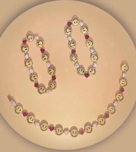 Collar con colgante de cadena tipo tenis de plata 925 y oro 14K, con moissanita de color personalizada, diseño de cara sonriente y corazón rosa, para unisex - Product Image 4