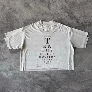 ผู้ผลิตเสื้อผ้าหรูขายส่ง เสื้อยืดผู้ชายทรงโอเวอร์ไซส์ คอปกคู่ ตัดเย็บแบบดิบ ไหล่ตก สไตล์สตรีทแวร์ แบบครอป - Product Image 1