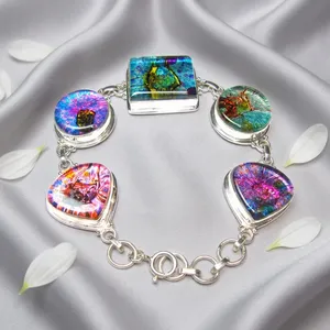 Pulsera de Plata de Ley 925 con Cristal Dicroico Hecho a Mano, Joyería Artística con Piedras Preciosas de Cristal Multicolor para Mujer - Product Image 2