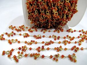 Chaîne de perles de cornaline naturelle facettées en forme de rondelle, 3-4 mm, par pied - Product Image 2