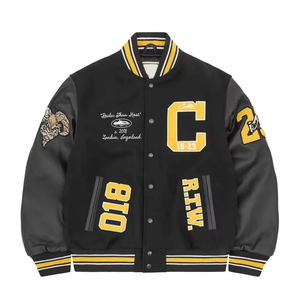 Wholesale Custom Logo Chenille Fashion Embroidery Leather Sleeve Vintage Baseball Coats Letterman Varsity Men's Jackets - Product Image 2