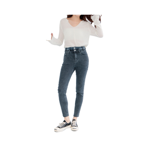 Pantalones pitillo de mezclilla ajustados superelásticos informales grises de alta calidad OEM para mujer, ropa de calle transpirable, pantalones vaqueros de verano - Product Image 2