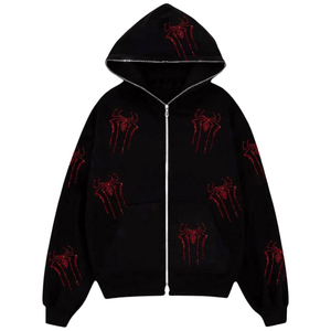 เสื้อฮู้ดดี้ผู้หญิงแบบสวมหัว ตกแต่งคริสตัล ไหล่ตก ผ่าข้าง พร้อมหัวเข็มขัดด้านข้าง สไตล์ไฮสตรีท - Product Image 1